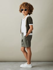 Reiss Green Smoke Meastro 9-13 yrs Hybrid Velour Cuban Collar Shirt - Image 3 of 4