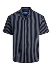 JACK & JONES Blue Seersucker Stripe Revere Collar Shirt - Image 1 of 4