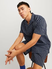 JACK & JONES Blue Seersucker Stripe Revere Collar Shirt - Image 2 of 4