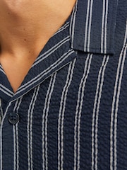 JACK & JONES Blue Seersucker Stripe Revere Collar Shirt - Image 3 of 4