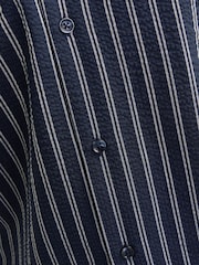 JACK & JONES Blue Seersucker Stripe Revere Collar Shirt - Image 4 of 4