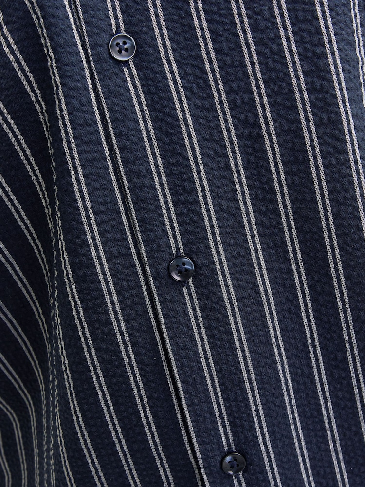 JACK & JONES Blue Seersucker Stripe Revere Collar Shirt - Image 4 of 4