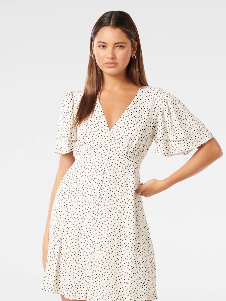 Forever New White Pria Button Through Mini Dress - Image 1 of 5