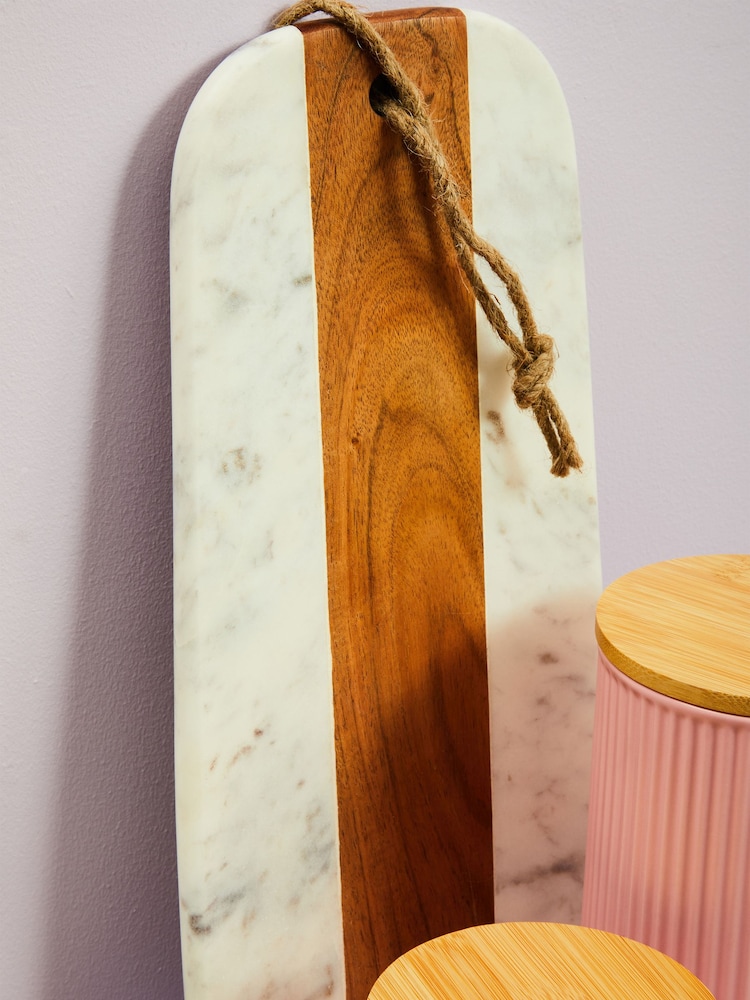 Maison by Premier White Oblong Marble And Acacia Board - Image 1 of 6