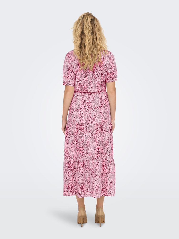 JDY Purple Printed V-Neck Short Sleeve Tiered Maxi Dress - Image 2 of 5