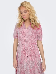 JDY Purple Printed V-Neck Short Sleeve Tiered Maxi Dress - Image 3 of 5