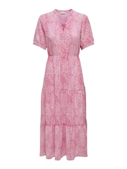 JDY Purple Printed V-Neck Short Sleeve Tiered Maxi Dress - Image 4 of 5