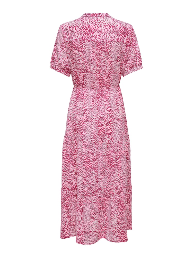 JDY Purple Printed V-Neck Short Sleeve Tiered Maxi Dress - Image 5 of 5