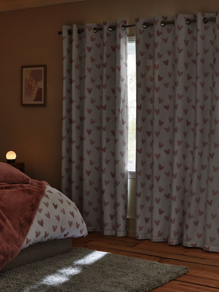 Pink Hearts Blackout/Thermal Eyelet Curtains - Image 3 of 5
