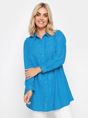 Yours Curve Blue 100% Cotton Anglaise Shirt - Image 1 of 5
