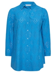 Yours Curve Blue 100% Cotton Anglaise Shirt - Image 5 of 5