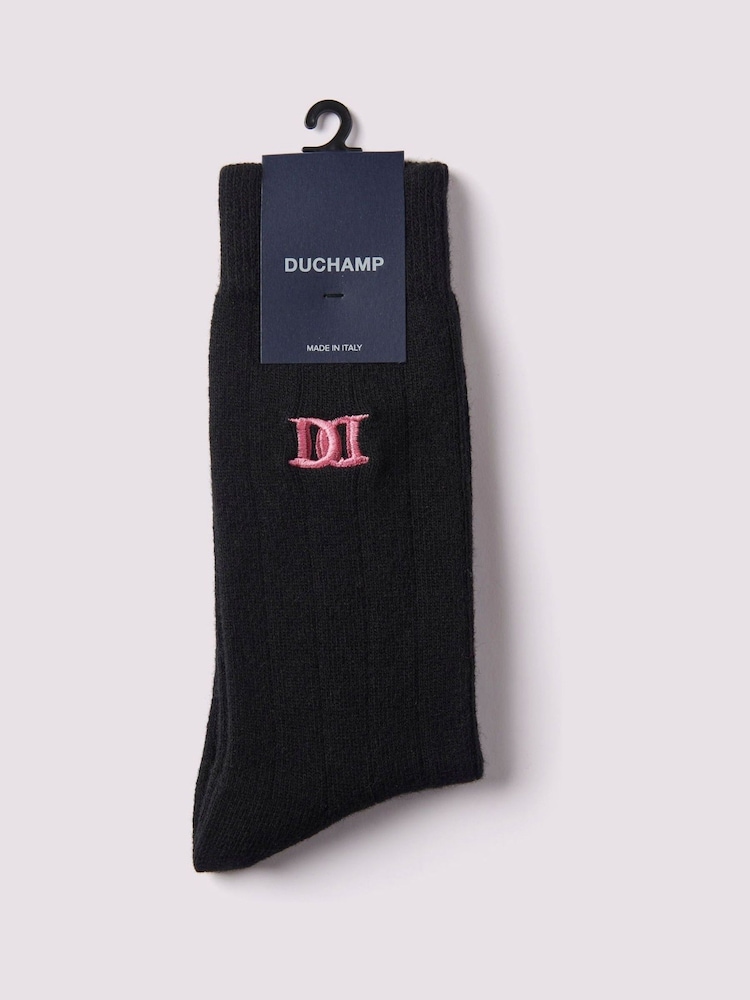 Duchamp Black Mens Chunky Cashmere Mix Rib Socks - Image 2 of 3