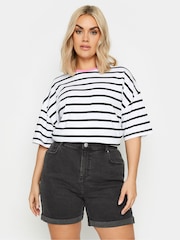 Yours Curve Black Mom Turn Hem Shorts - Image 1 of 5