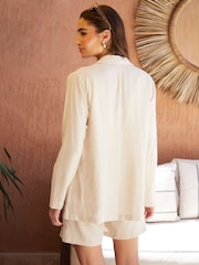 Threadbare White Linen Blend Relaxed Fit Blazer - Image 2 of 4
