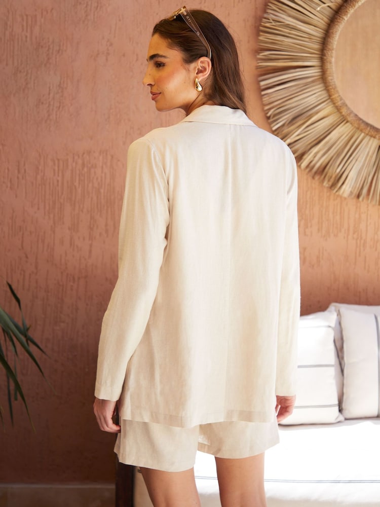 Threadbare White Linen Blend Relaxed Fit Blazer - Image 2 of 4