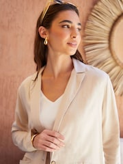 Threadbare White Linen Blend Relaxed Fit Blazer - Image 4 of 4