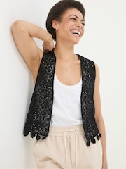 FatFace Black Coin Trim Crochet Waistcoat - Image 5 of 9