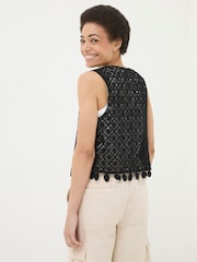 FatFace Black Coin Trim Crochet Waistcoat - Image 7 of 9