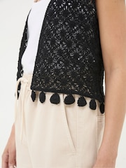FatFace Black Coin Trim Crochet Waistcoat - Image 8 of 9