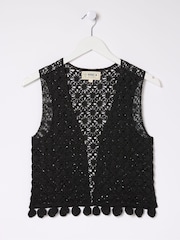 FatFace Black Coin Trim Crochet Waistcoat - Image 9 of 9
