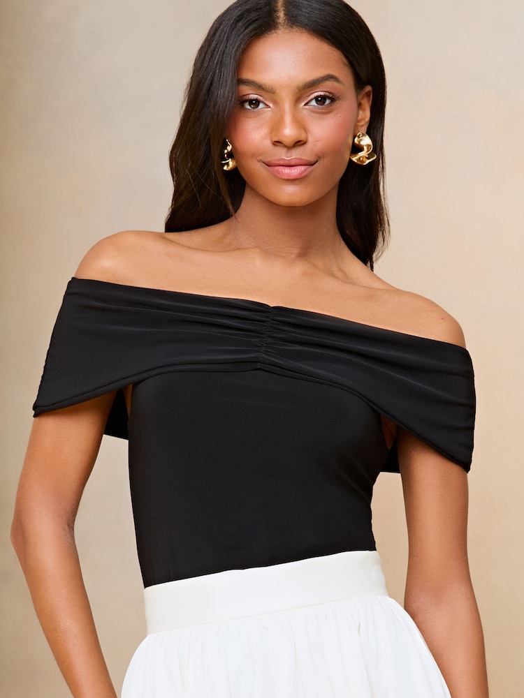 Lipsy Black Ruched Front Bardot Top - Image 1 of 4