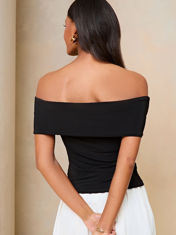Lipsy Black Ruched Front Bardot Top - Image 2 of 4 Lipsy Black Ruched Front Bardot Top - Image 2 of 4