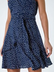 Roman Blue Polka Dot Frill Detail Wrap Dress - Image 5 of 5