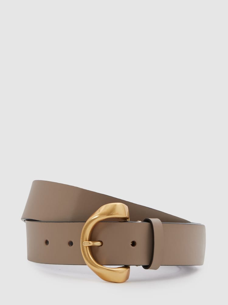 Reiss Taupe Indie Leather Twisted Buckle Belt - Image 1 of 4