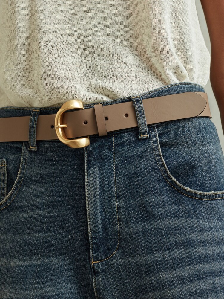 Reiss Taupe Indie Leather Twisted Buckle Belt - Image 2 of 4