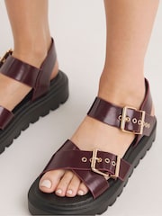 Simply Be Red Wide Fit Two Part Buckle Detail Chunky Sandals - Image 1 of 4