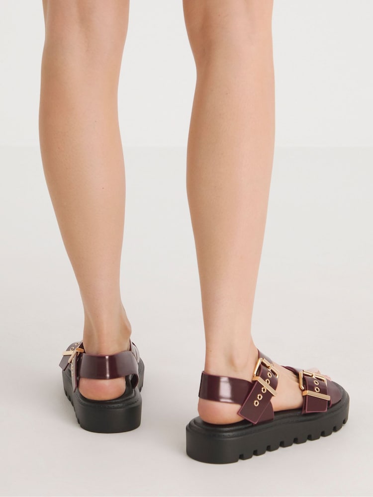 Simply Be Red Wide Fit Two Part Buckle Detail Chunky Sandals - Image 2 of 4