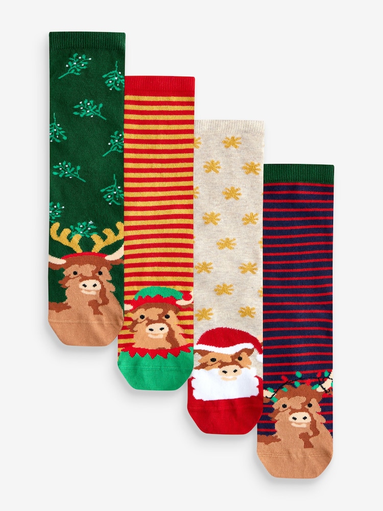Hamish the Highland Cow Christmas Pattern Ankle Socks 4 Pack - Image 1 of 5