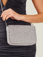 Accessorize Silver Fold Over Beaded Clutch Bag - Image 1 of 4
