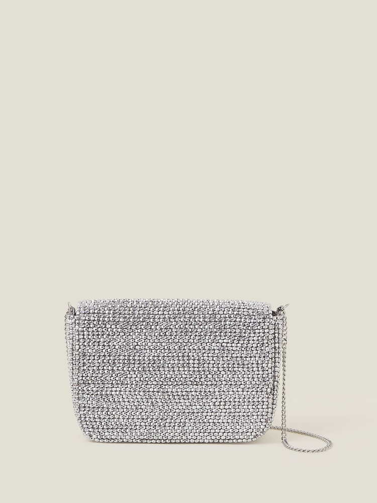 Accessorize Silver Fold Over Beaded Clutch Bag - Image 2 of 4