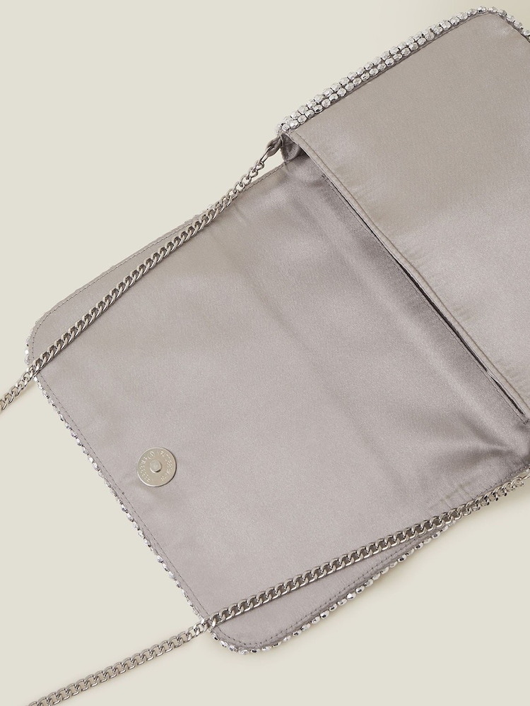Accessorize Silver Fold Over Beaded Clutch Bag - Image 4 of 4