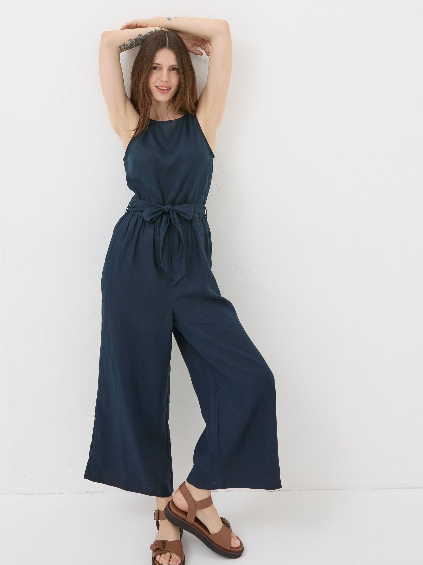 Buy FatFace Liz Blue Linen Jumpsuit from Next Oman