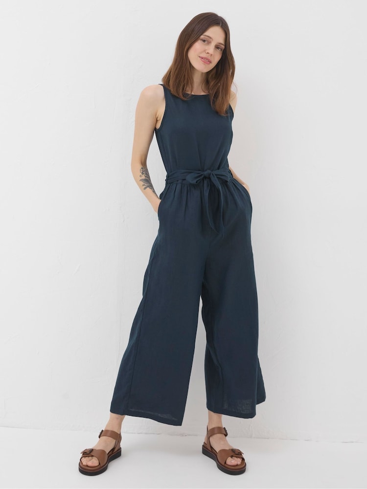 FatFace Liz Blue Linen Jumpsuit - Image 2 of 7