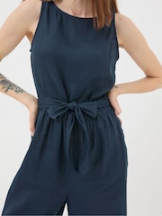 FatFace Liz Blue Linen Jumpsuit - Image 4 of 7