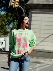 Lime Green License Nirvana Bright Washed Slogan Graphic Sweatshirt - Image 1 of 6