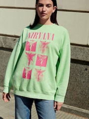 Lime Green License Nirvana Bright Washed Slogan Graphic Sweatshirt - Image 2 of 6