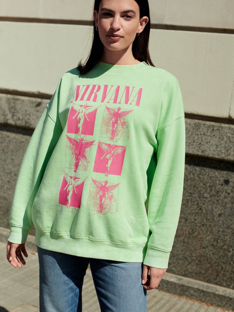 Lime Green License Nirvana Bright Washed Slogan Graphic Sweatshirt - Image 2 of 6