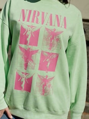Lime Green License Nirvana Bright Washed Slogan Graphic Sweatshirt - Image 4 of 6