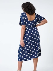 Roman Blue Ruched Front Polka Dot Dress - Image 3 of 5
