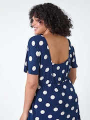 Roman Blue Ruched Front Polka Dot Dress - Image 5 of 5
