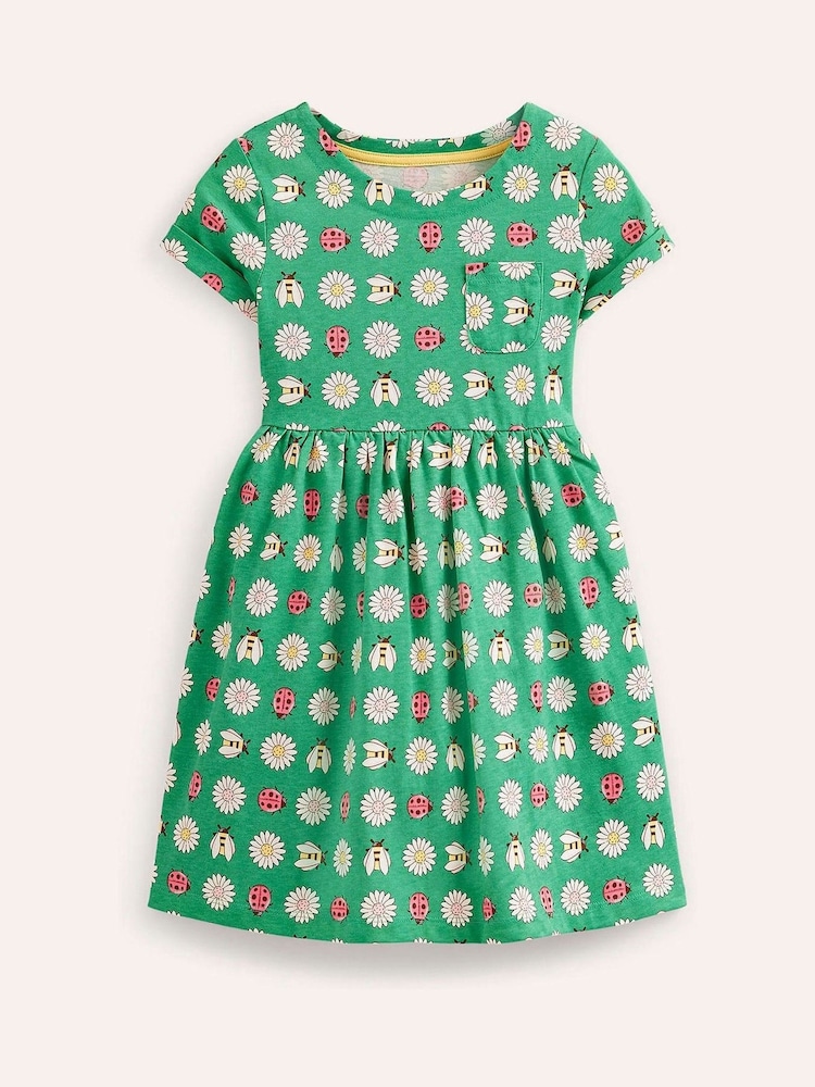 Boden Green 100% Cotton Sunflower Short Sleeved Fun Jersey Dress - Image 2 of 4