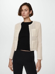 Mango Cream Knitted Cardigan With Drawstring - Image 1 of 7