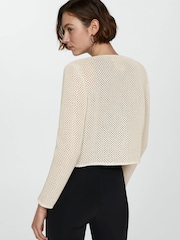 Mango Cream Knitted Cardigan With Drawstring - Image 3 of 7