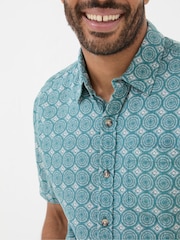 FatFace Green Short Sleeve Snave Tile Print Shirt - Image 5 of 6