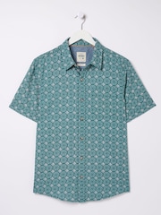 FatFace Green Short Sleeve Snave Tile Print Shirt - Image 6 of 6