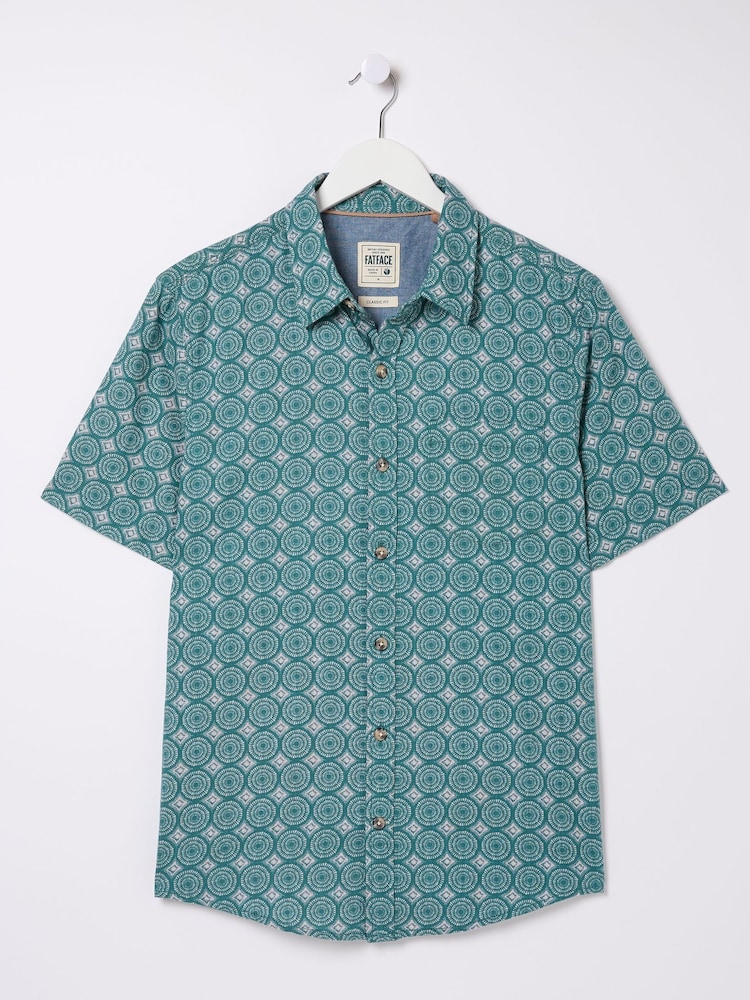 FatFace Green Short Sleeve Snave Tile Print Shirt - Image 6 of 6